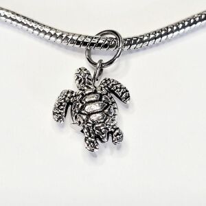 Vintage Large Antiqued Silver Turtle Dangle Pendant For Pandora Charm Bracelets